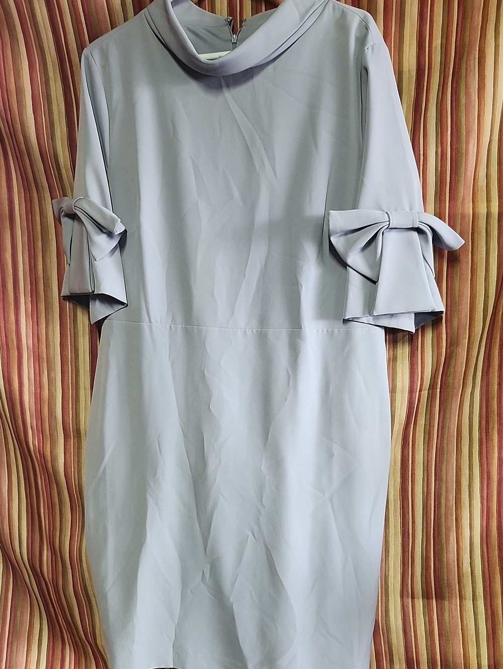 Ivanka Trump Pale Blue/grey Midi Dress with Bow Sleeves